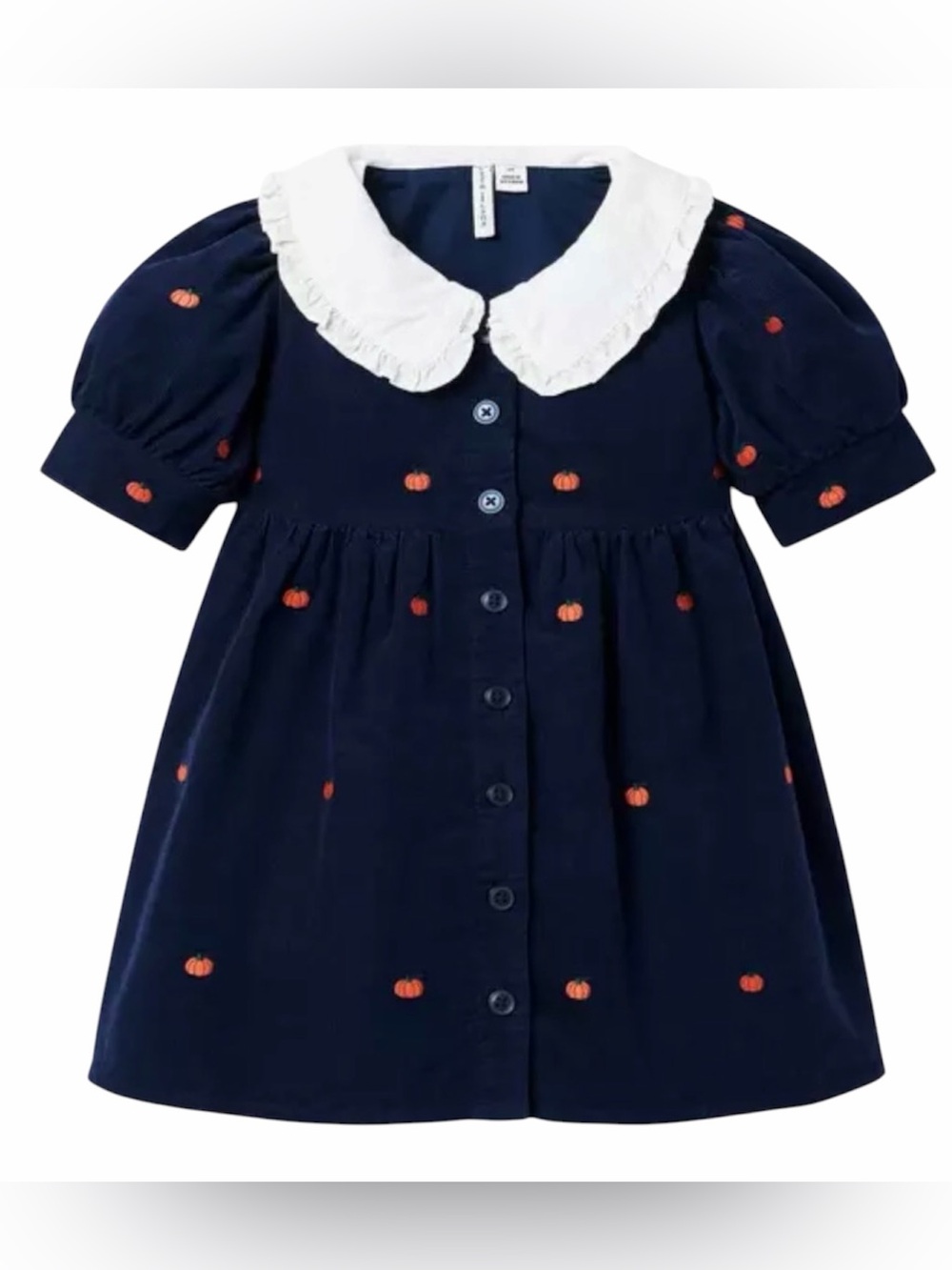 Janie and Jack Navy Pumpkin-Embroidered Peter Pan Collar Dress for Girls
